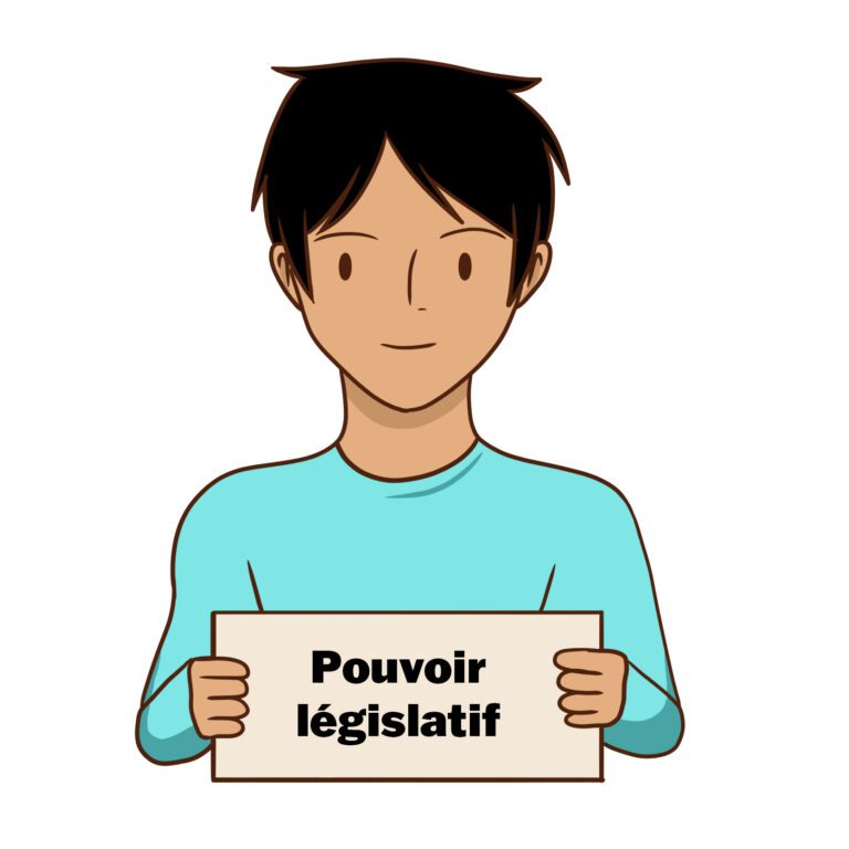 Personnage tenant une pancarte illustrant le pouvoir législatif